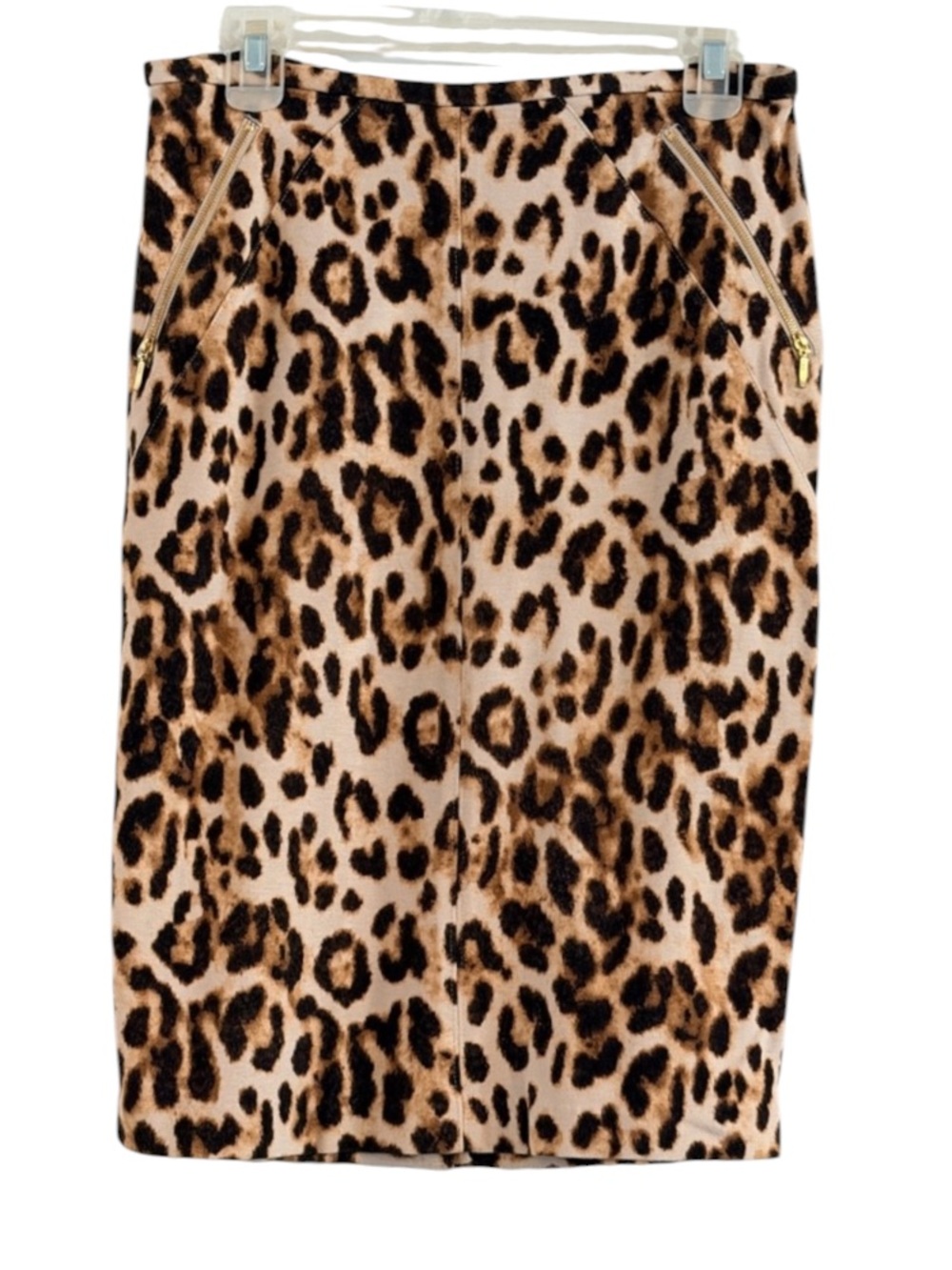 Chico's Stylish Leopard Print Pencil Skirt With Gold Zippers Size S